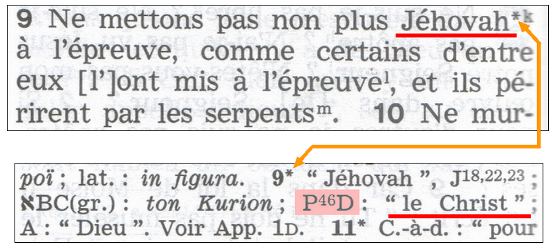 1 Corinthiens 10:9 dans la TMN avec notes et références