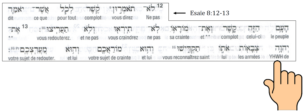 Texte hébreu d’Ésaïe 8:12-13 avec le tétragramme