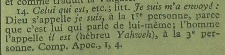 Crampon 1923 Exode 3:14 note