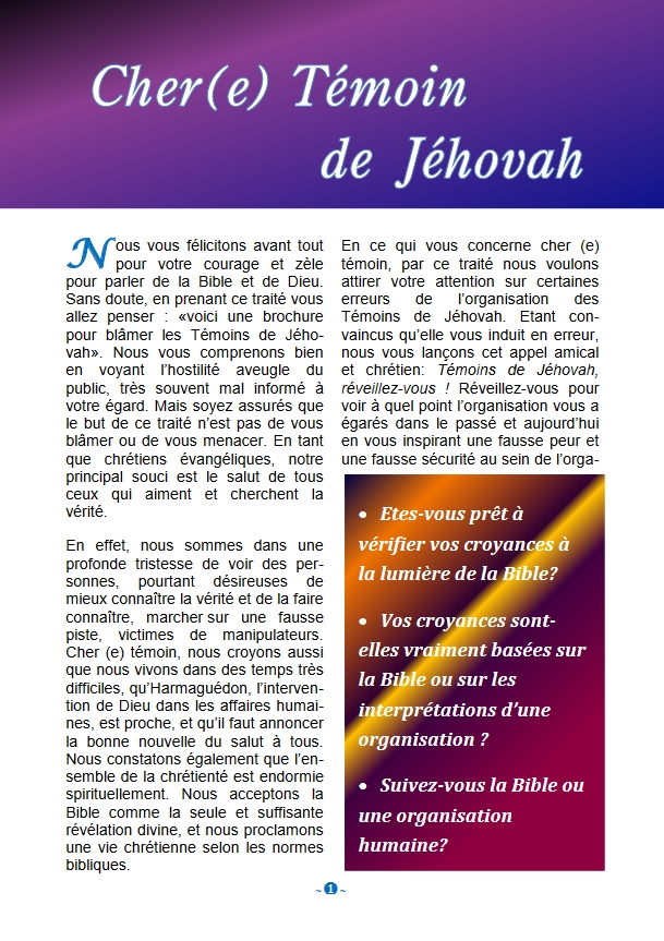Cher(e) Témoin de Jéhovah